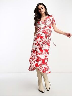 Anthropologie & Other Stories Linen Floral Wrap Dress